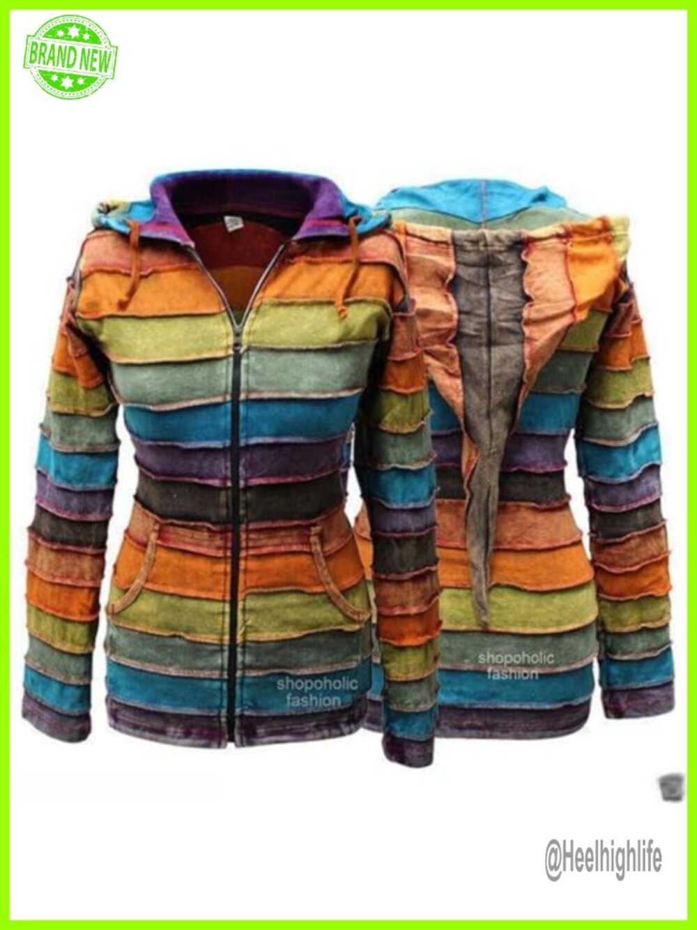 Stonewashed Hippy Striped Rib Casual Hoodie Women Long Sleeve Festival